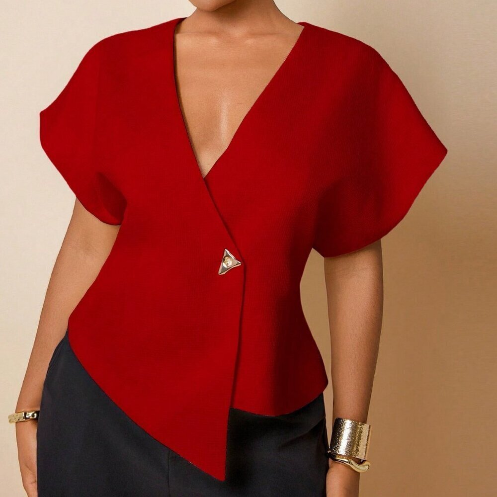 Plus Size Red Elegant Women's & Sexy Versatile Blouse